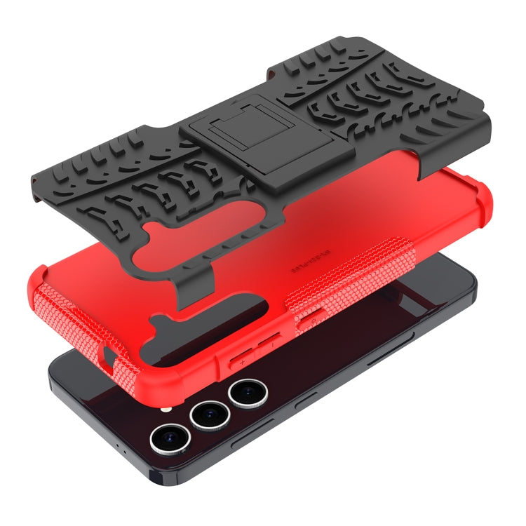 For Samsung Galaxy S24+ Tire Texture TPU + PC Phone Case with Holder(Red)