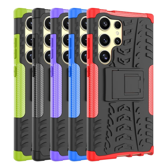 For Samsung Galaxy S24 Ultra 5G Tire Texture TPU + PC Phone Case with Holder(Green)