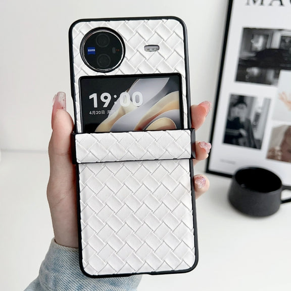For vivo X Flip Three-piece Set Woven Texture Folding PU Phone Case(White)