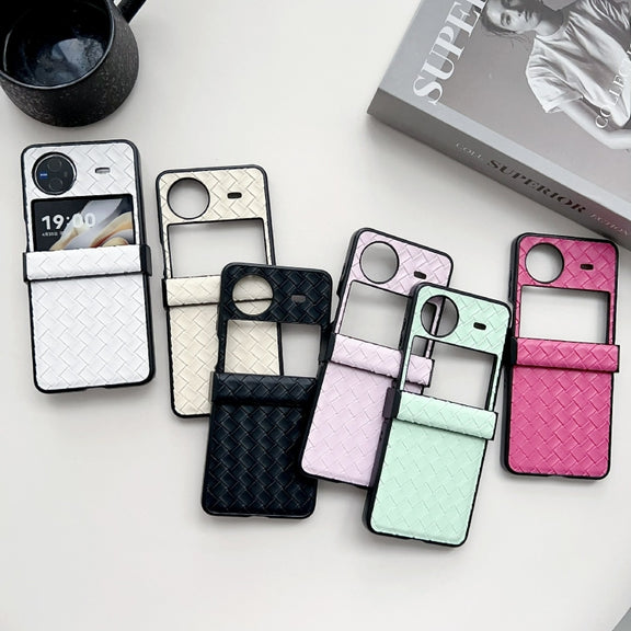 For vivo X Flip Three-piece Set Woven Texture Folding PU Phone Case(White)
