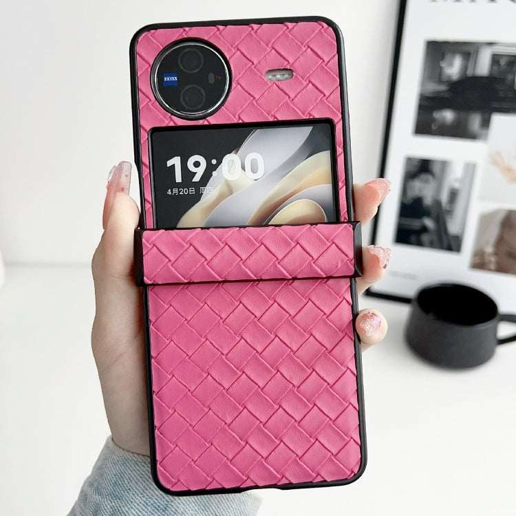 For vivo X Flip Three-piece Set Woven Texture Folding PU Phone Case(Rose Red)