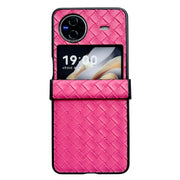 For vivo X Flip Three-piece Set Woven Texture Folding PU Phone Case(Rose Red)