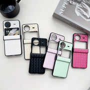 For vivo X Flip Three-piece Set Woven Texture Folding PU Phone Case(Rose Red)