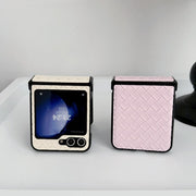 For Samsung Galaxy Z Flip5 Three-piece Set Woven Texture Folding PU Phone Case(Black)