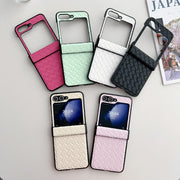 For Samsung Galaxy Z Flip5 Three-piece Set Woven Texture Folding PU Phone Case(Black)