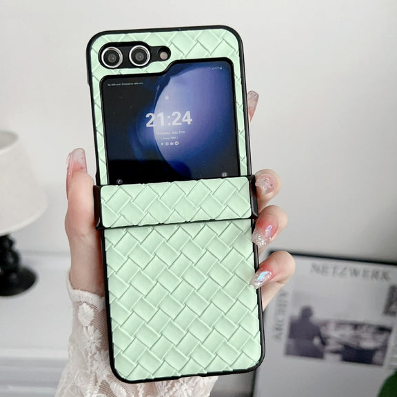 For Samsung Galaxy Z Flip5 Three-piece Set Woven Texture Folding PU Phone Case(Green)