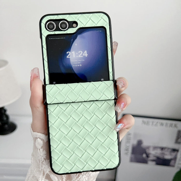 For Samsung Galaxy Z Flip5 Three-piece Set Woven Texture Folding PU Phone Case(Green)