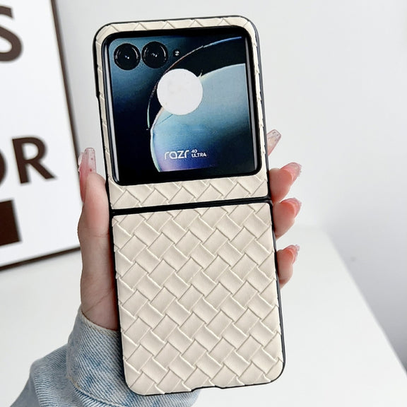 For Motorola Razr 40 Ultra Woven Texture Folding PU Phone Case(Gold)