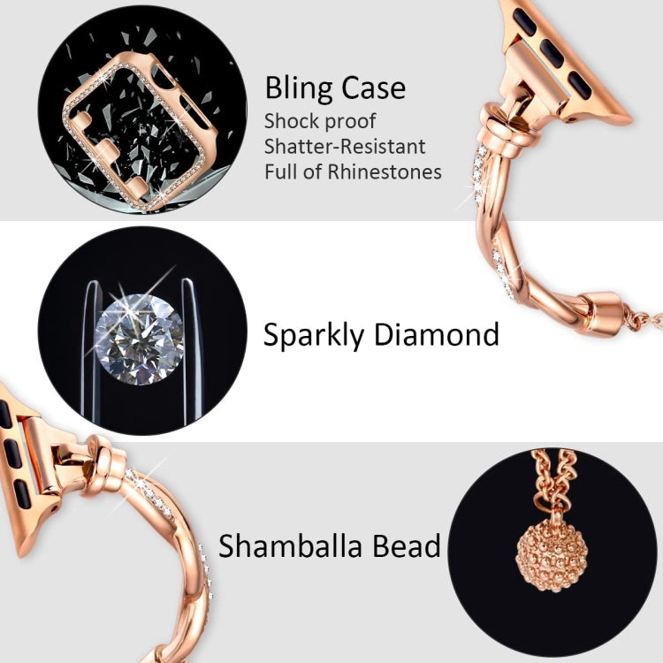 For Apple Watch Series 4 40mm Twist Bracelet Diamond Metal Watch Band(Rose Gold)