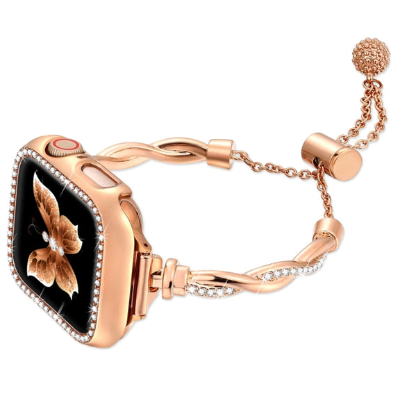 For Apple Watch Series 4 40mm Twist Bracelet Diamond Metal Watch Band(Rose Gold)