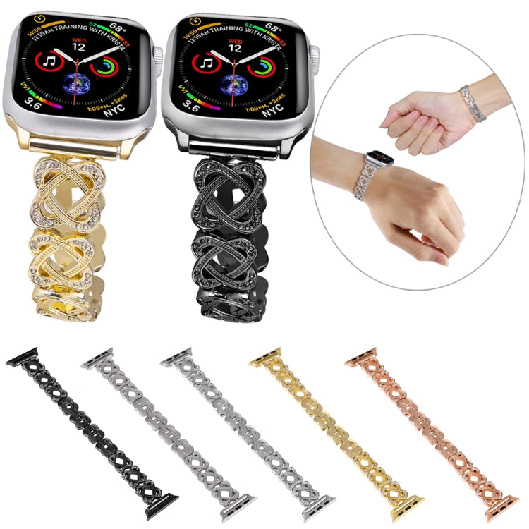 For Apple Watch Series 4 44mm Hearts Crossed Diamond Metal Watch Band(Silver)