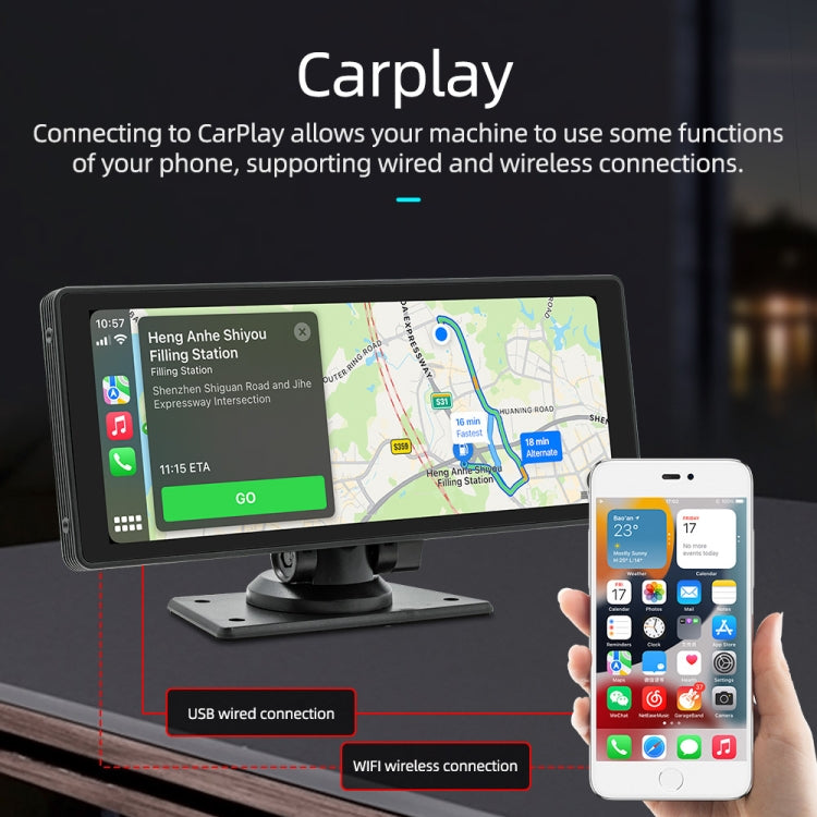 B5303R 10.26 inch Portable Car MP5 Player Built-in Driving Recorder Support CarPlay / Android Auto(Black)