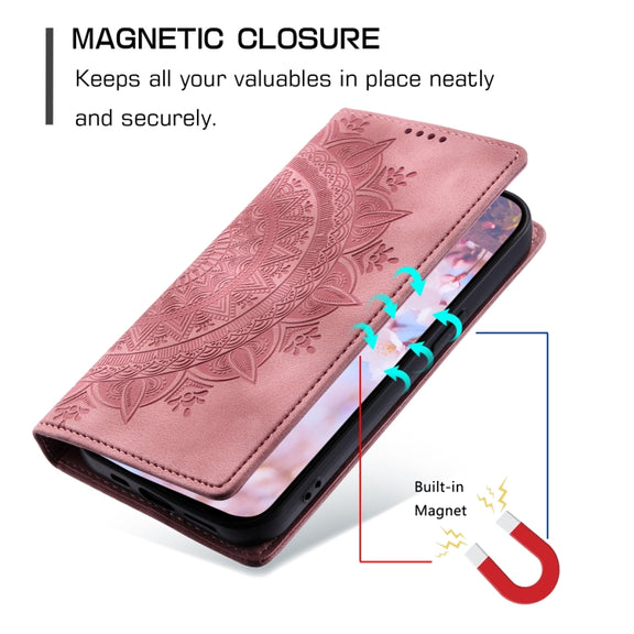 For Xiaomi Redmi 12 4G/5G / Note 12R Totem Embossed Magnetic Leather Phone Case(Rose Gold)