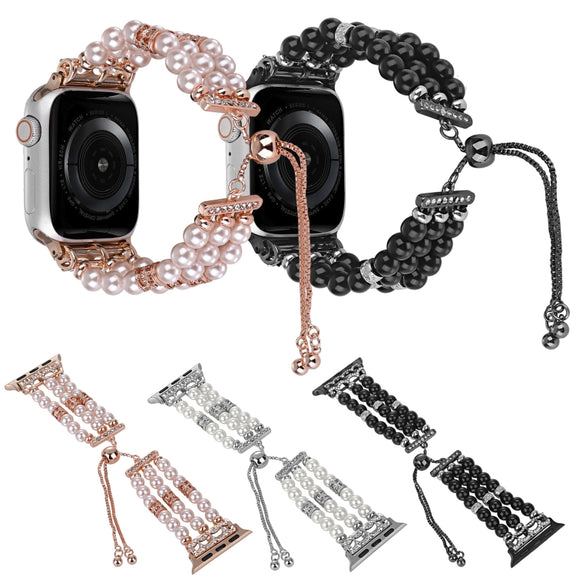 For Apple Watch Series 4 44mm Beaded Pearl Retractable Chain Watch Band(White)