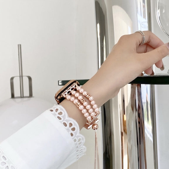 For Apple Watch Series 4 44mm Beaded Pearl Retractable Chain Watch Band(White)