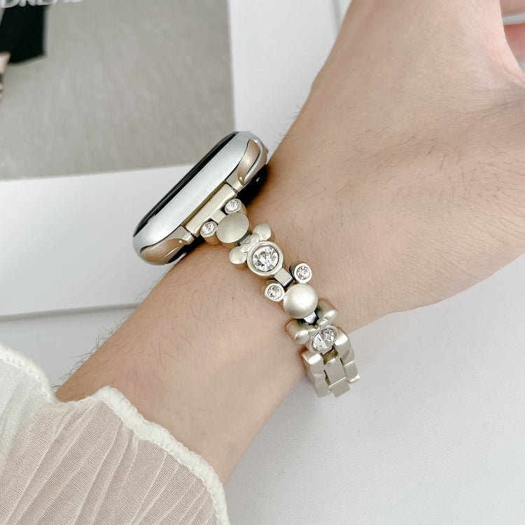For Apple Watch SE 44mm Metal Diamond Bear Chain Watch Band(Starlight)