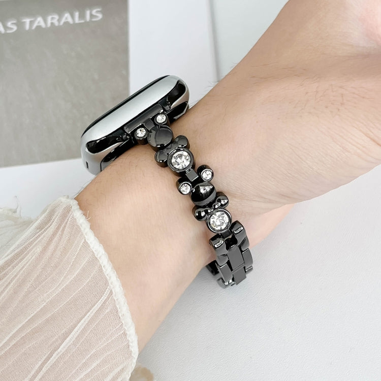 For Apple Watch 38mm Metal Diamond Bear Chain Watch Band(Black)