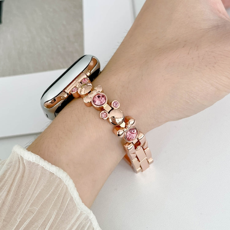 For Apple Watch 38mm Metal Diamond Bear Chain Watch Band(Rose Gold)