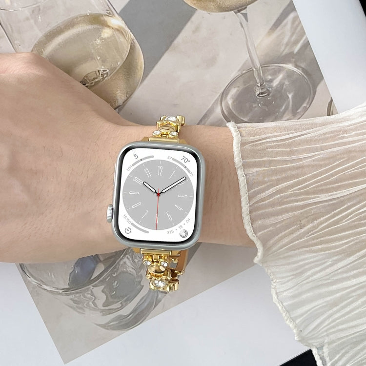 For Apple Watch 38mm Metal Diamond Bear Chain Watch Band(Starlight)