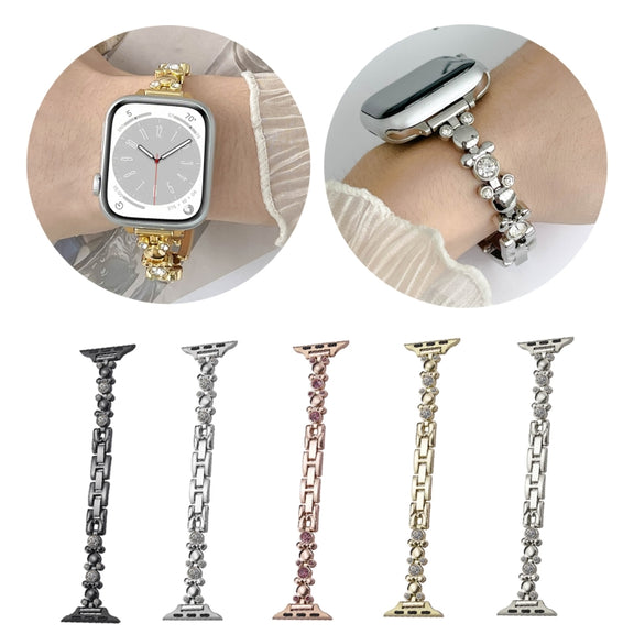 For Apple Watch Series 3 42mm Metal Diamond Bear Chain Watch Band(Silver)