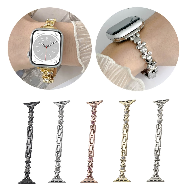 For Apple Watch Series 5 44mm Metal Diamond Bear Chain Watch Band(Starlight)