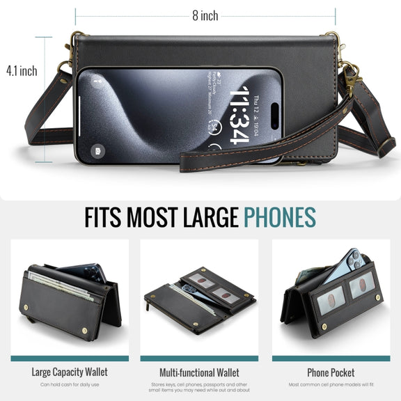 CaseMe ME10 Universal Wallet Phone Case with Lanyard(Black)