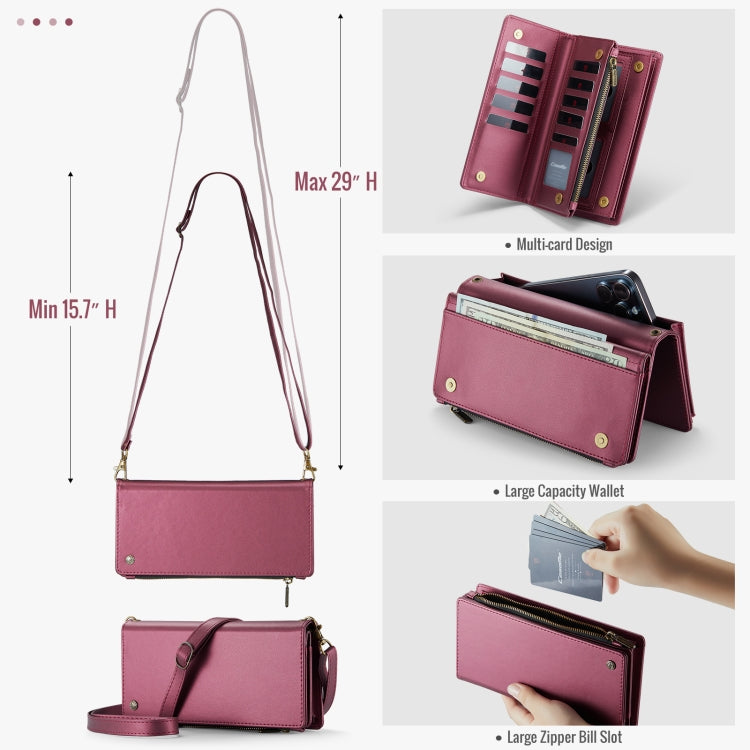 CaseMe ME10 Universal Wallet Phone Case with Lanyard(Wine Red)