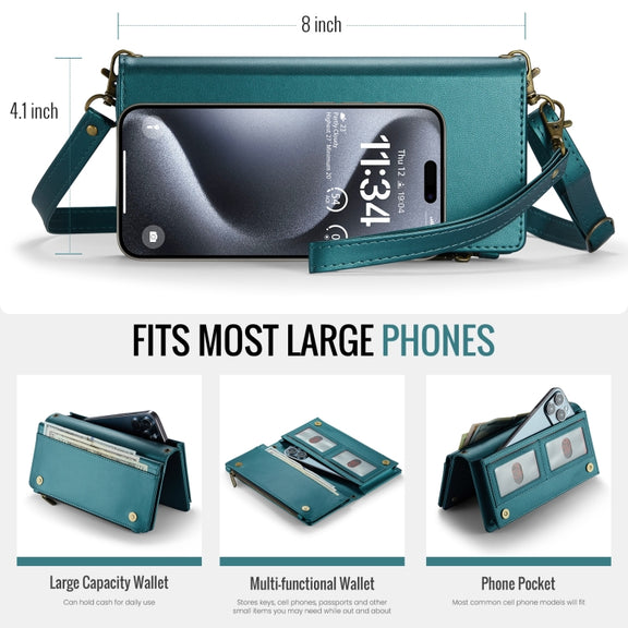 CaseMe ME10 Universal Wallet Phone Case with Lanyard(Green)
