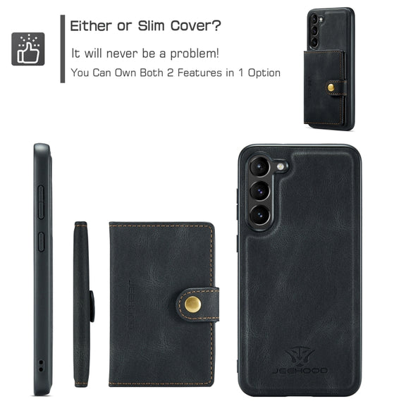 For Samsung Galaxy S24+ 5G JEEHOOD J01 Retro Magnetic Detachable Wallet Phone Case(Black)