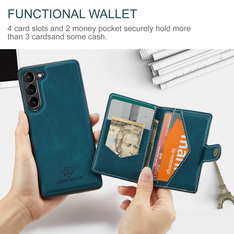 For Samsung Galaxy S24+ 5G JEEHOOD J01 Retro Magnetic Detachable Wallet Phone Case(Blue)