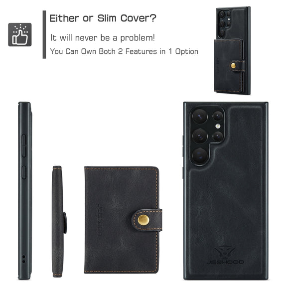 For Samsung Galaxy S24 Ultra 5G JEEHOOD J01 Retro Magnetic Detachable Wallet Phone Case(Black)