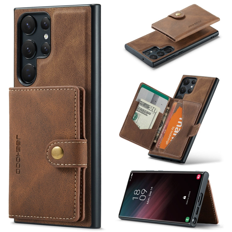 For Samsung Galaxy S24 Ultra 5G JEEHOOD J01 Retro Magnetic Detachable Wallet Phone Case(Brown)