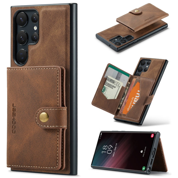 For Samsung Galaxy S24 Ultra 5G JEEHOOD J01 Retro Magnetic Detachable Wallet Phone Case(Brown)
