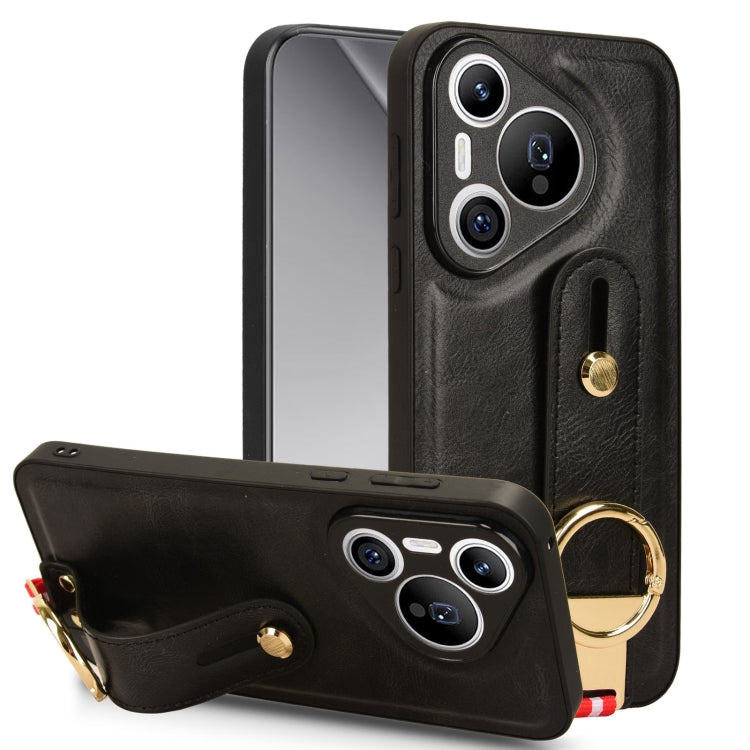 For Huawei Pura 70 5G Wristband Leather Back Phone Case(Black)
