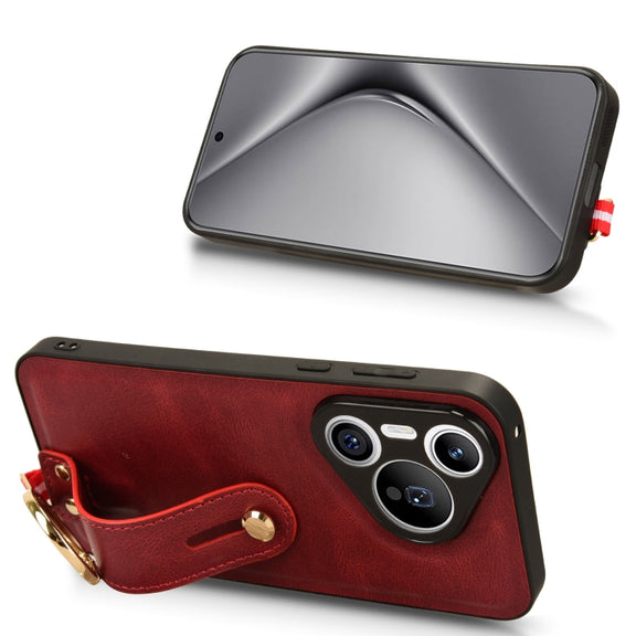 For Huawei Pura 70 5G Wristband Leather Back Phone Case(Red)