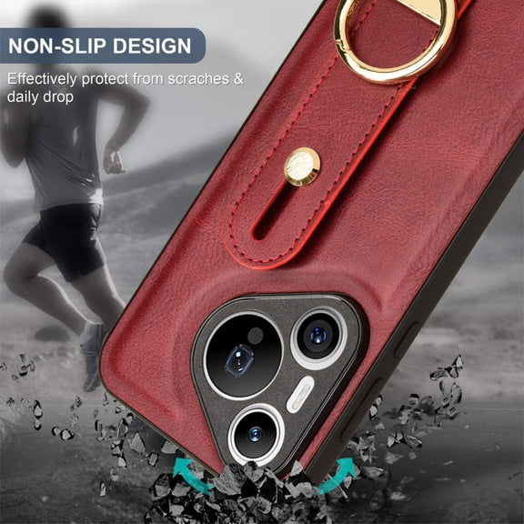 For Huawei Pura 70 5G Wristband Leather Back Phone Case(Red)