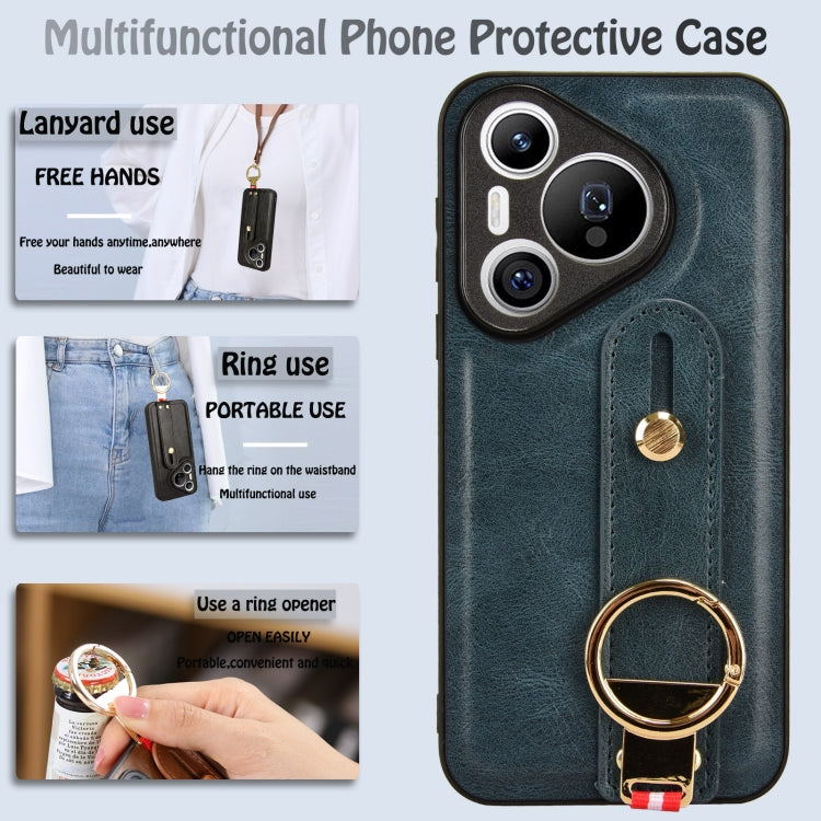 For Huawei Pura 70 5G Wristband Leather Back Phone Case(Blue)