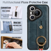 For Huawei Pura 70 5G Wristband Leather Back Phone Case(Blue)