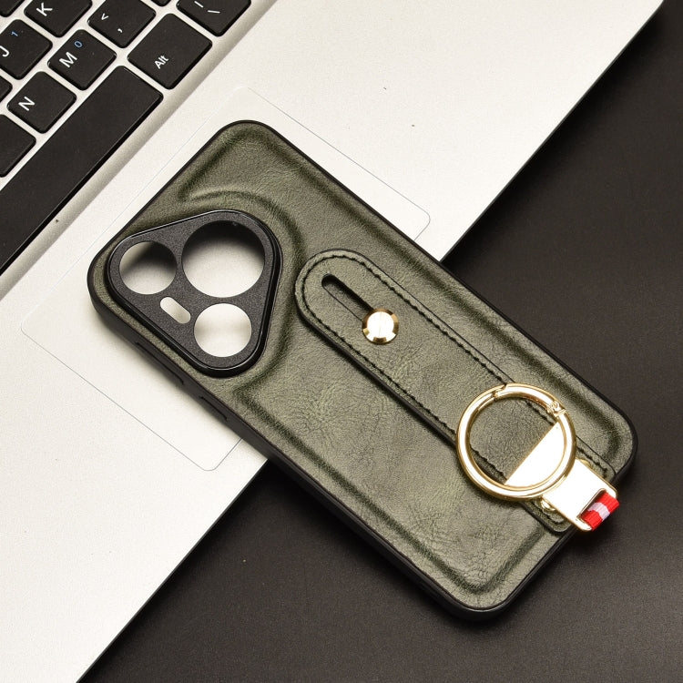 For Huawei Pura 70 5G Wristband Leather Back Phone Case(Green)