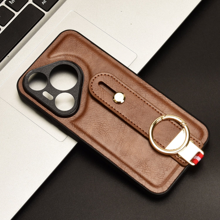 For Huawei Pura 70 5G Wristband Leather Back Phone Case(Brown)