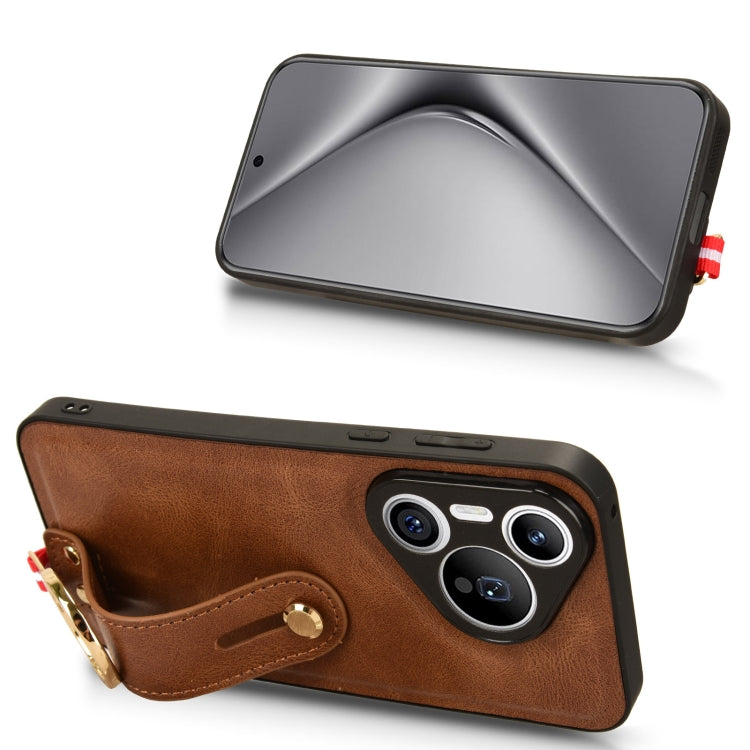 For Huawei Pura 70 5G Wristband Leather Back Phone Case(Brown)
