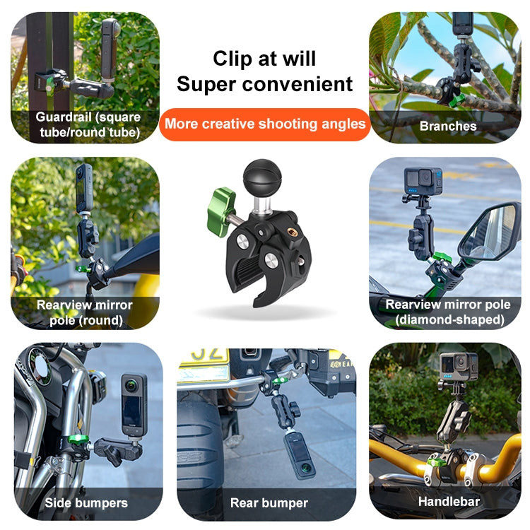 RUIGPRO Crab Clamp Action Camera Bracket 3-claw Ball Head Mount with Rod