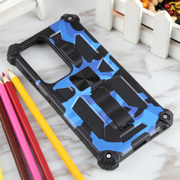 For Samsung Galaxy S24 Ultra 5G Camouflage Armor Kickstand TPU + PC Magnetic Phone Case(Dark Blue)