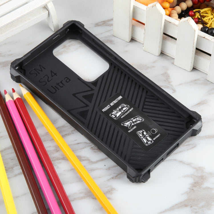 For Samsung Galaxy S24 Ultra 5G Camouflage Armor Kickstand TPU + PC Magnetic Phone Case(Grey)