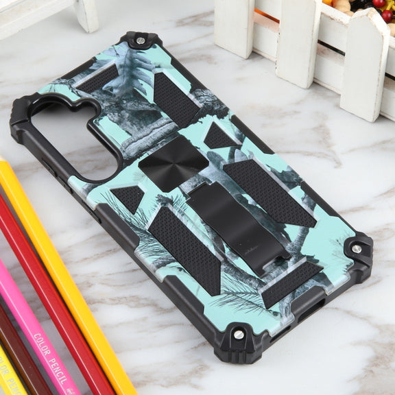 For Samsung Galaxy S24+ 5G Camouflage Armor Kickstand TPU + PC Magnetic Phone Case(Mint Green)