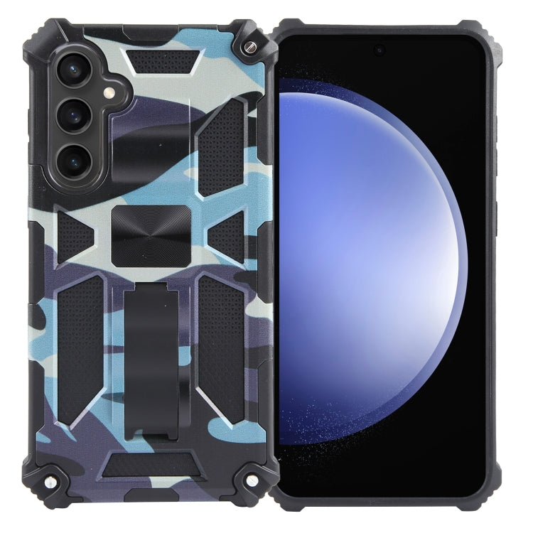 For Samsung Galaxy S24 5G Camouflage Armor Kickstand TPU + PC Magnetic Phone Case(Light Blue)