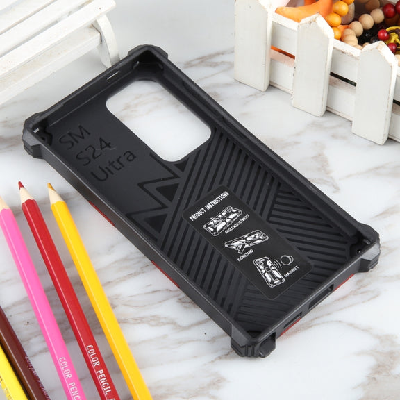 For Samsung Galaxy S24 Ultra 5G Armor Shockproof TPU + PC Magnetic Phone Case with Holder(Red)
