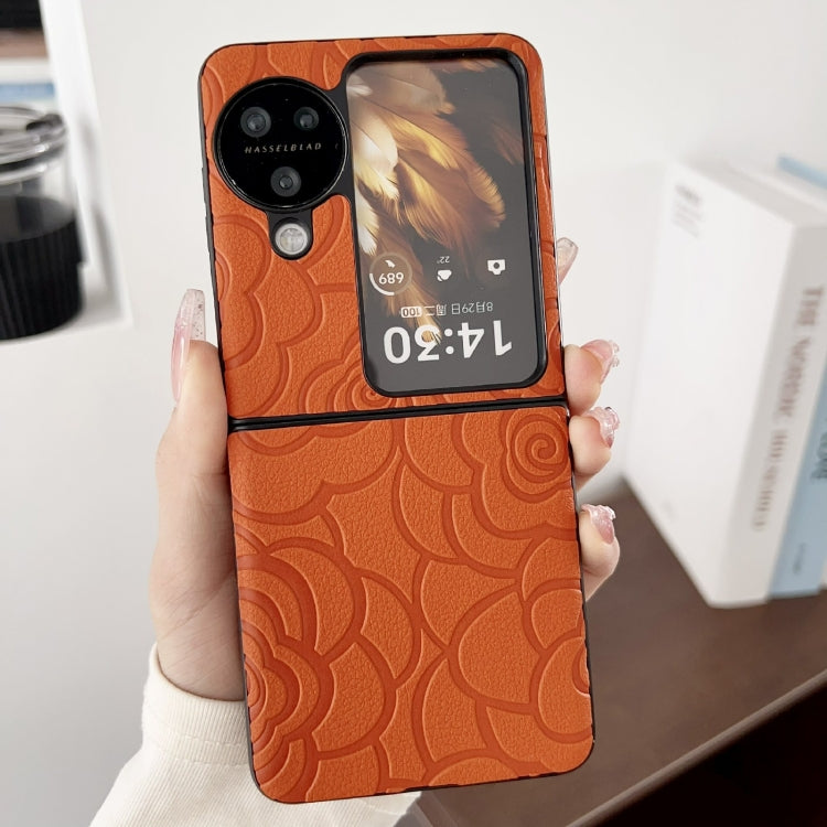 For OPPO Find N3 Flip Impression Flower Pattern Protective Phone Case(Orange)