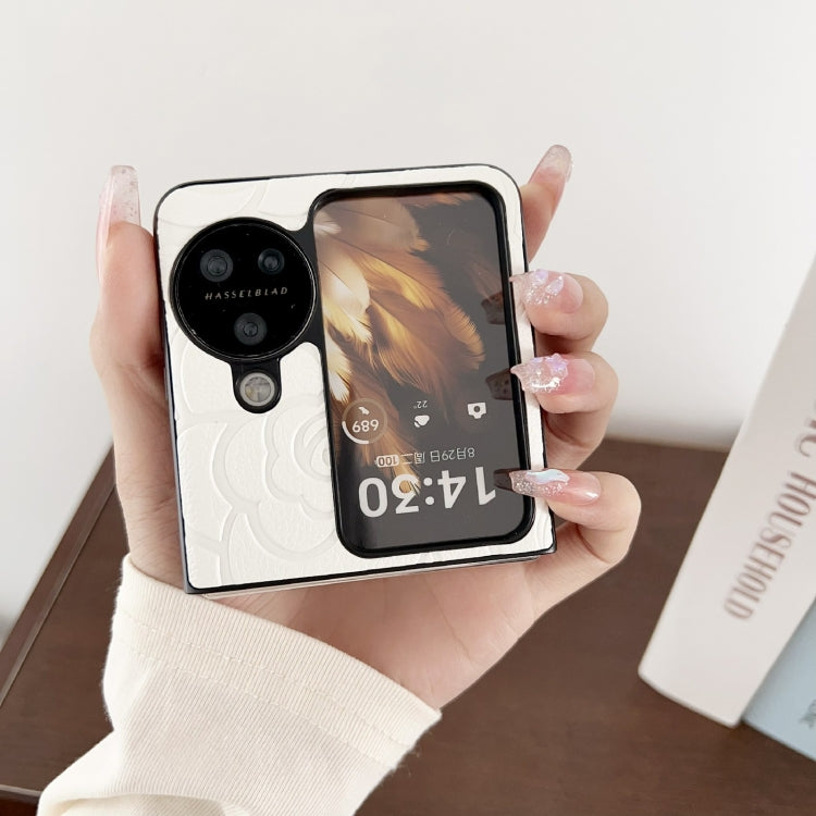 For OPPO Find N2 Flip Impression Flower Pattern Protective Phone Case(Brown)