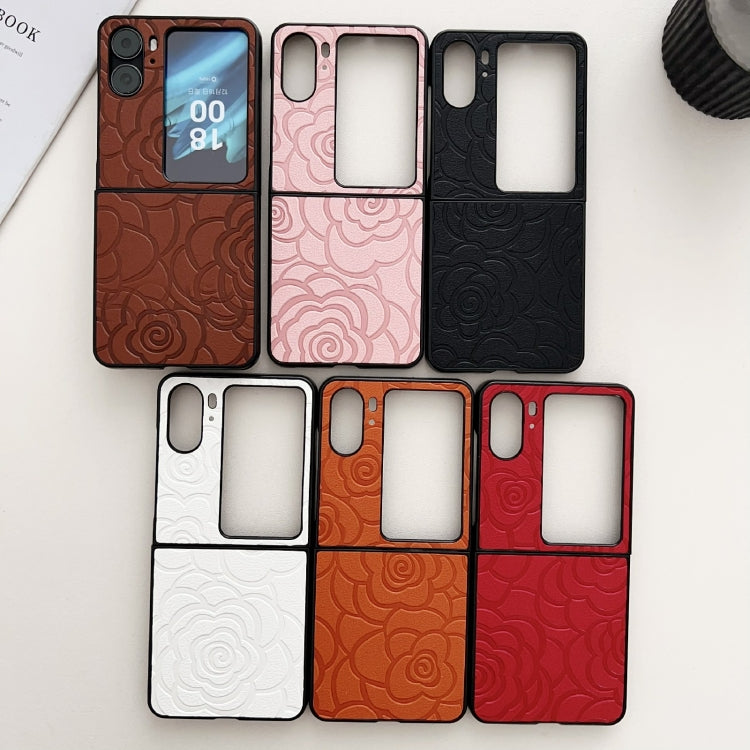 For OPPO Find N2 Flip Impression Flower Pattern Protective Phone Case(Brown)